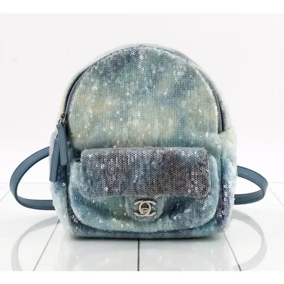 Chanel Sequin Mini Backpack Waterfall Blue Tri-color Bag Rare Light Limited Ed. - Picture 1 of 16